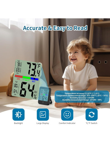 Termómetro Digital Higrómetro JINGHE JH-MC41S-1-B con Pantalla LCD