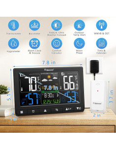Estación Meteorológica Inalámbrica Geevon con Reloj Atómico y Sensor 2