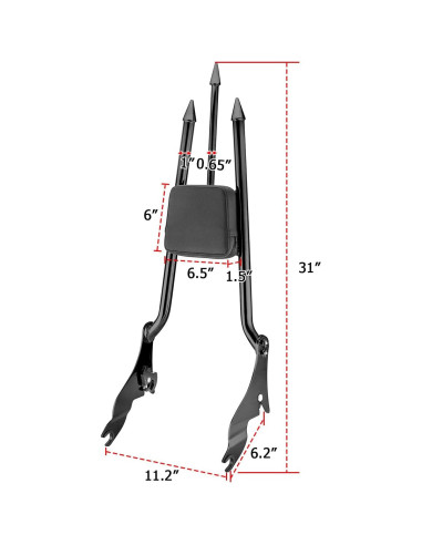 Respaldo Sissy Bar Mofun 79 cm Negro Brillante para Harley 2009-2025