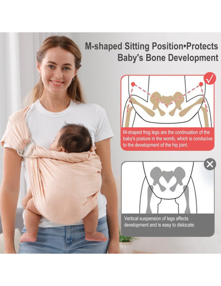 Portabebés de Anillo Doble Vrbabies Rosa Ajustable 192x60cm