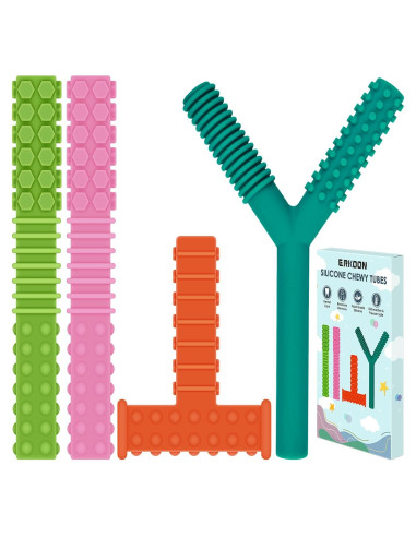 Juguetes Masticables Sensoriales ERKOON para Niños Autistas - 4 Tubos de Silicona