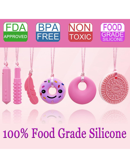 Collares Masticables Sensoriales LeeYean - 6 Piezas Rosa