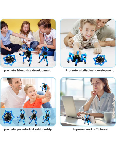 4 Piezas Spinners Antiestrés Transformables Hdnpea Azul