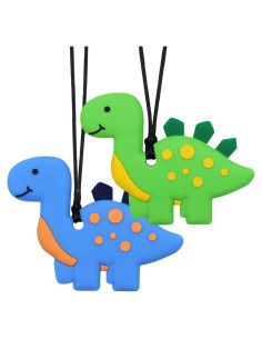 Collar Masticable de Silicona Dinosaurio LeeYean - Azul y Verde