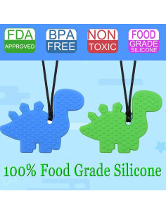 Collar Masticable de Silicona Dinosaurio LeeYean - Azul y Verde 2