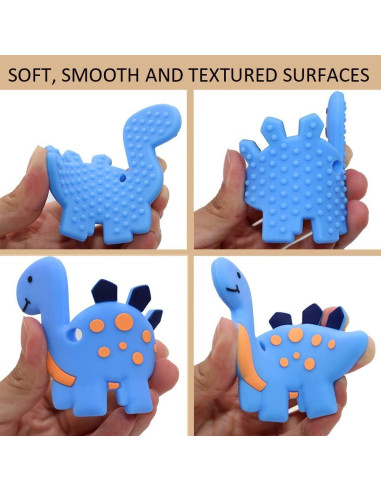 Collar Masticable de Silicona Dinosaurio LeeYean - Azul y Verde