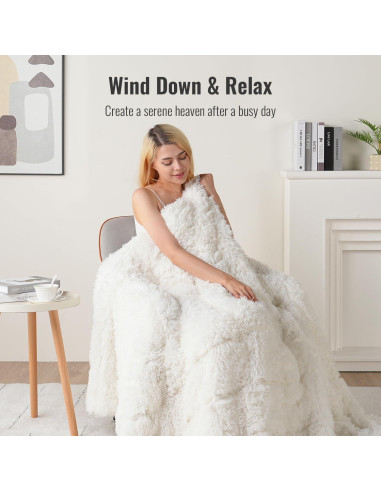 Manta con peso Uttermara 48x72 cm, pelaje sintético crema