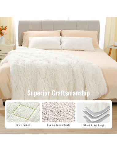 Manta con peso Uttermara 48x72 cm, pelaje sintético crema