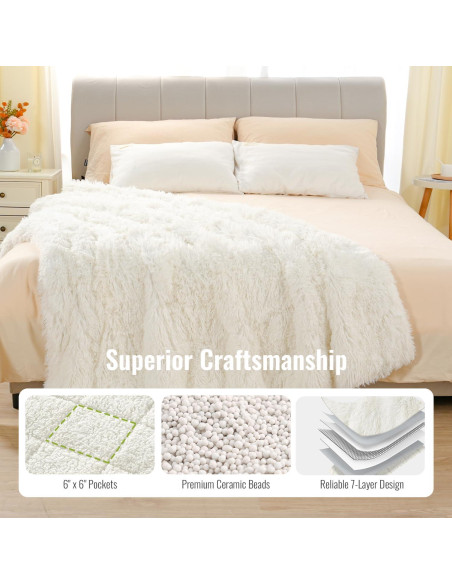 Manta con peso Uttermara 48x72 cm, pelaje sintético crema