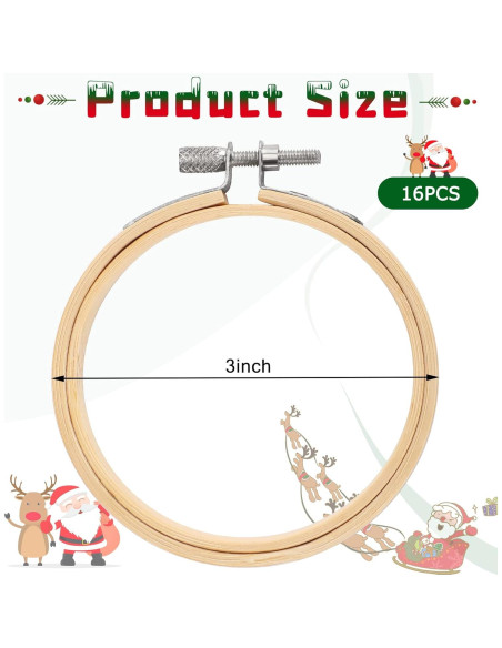 Aros de Bordado de Bambú FEBSNOW 16 Piezas 7.62 cm