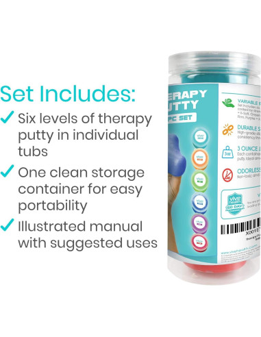Putty Terapéutica Vive Health - 6 Paquetes de 85g - Resistencia Variable