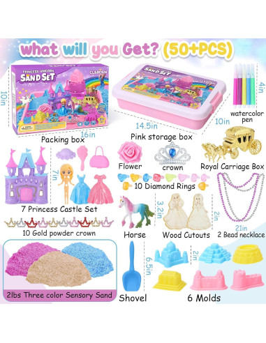 Caja Sensorial Princesa Unicornio TUZT con 0.91kg de Arena y Moldes