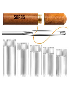 50 Agujas de Bordado KATIZO Ojo Grande Acero Inoxidable