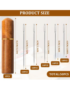 50 Agujas de Bordado KATIZO Ojo Grande Acero Inoxidable 2