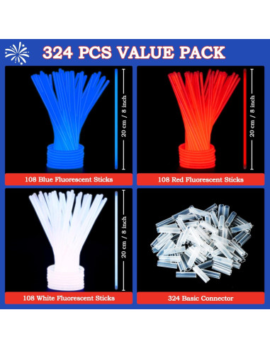 Palos Brillantes JOYIN 200 Pcs 20 cm Rojo Azul Blanco Fiesta
