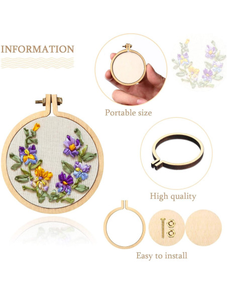Mini Aros de Bordado de Madera Syhood - 16 Juegos Variados