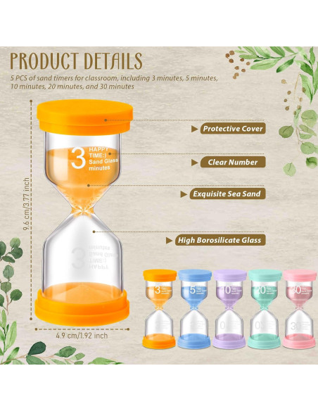 Temporizadores de Arena Kanayu 5 Piezas 3-30 Minutos
