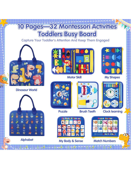 Tablero Ocupado Montessori Goobaetoy 10 Páginas Dinosaurio