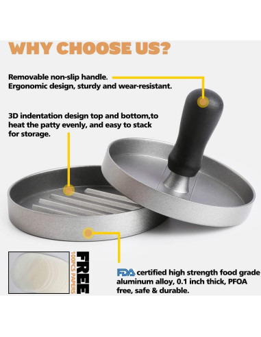 Conjunto de 100 Papeles y Molde para Hamburguesas LISOS 12.7 cm