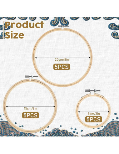 15 Aros de Bordado de Madera Bambú 3 Tamaños 8cm 15cm 20cm