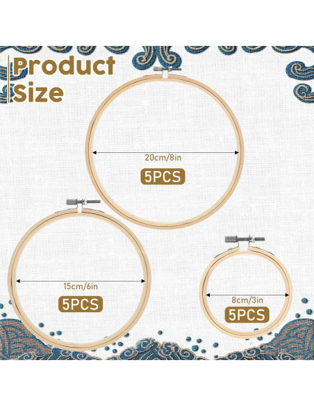 15 Aros de Bordado de Madera Bambú 3 Tamaños 8cm 15cm 20cm