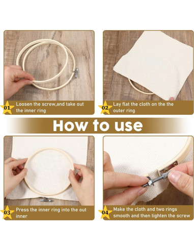 15 Aros de Bordado de Madera Bambú 3 Tamaños 8cm 15cm 20cm