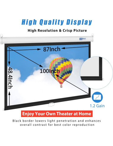 Pantalla de Proyector Retráctil LopBast 100" 16:9 1.2 Ganancia 4K