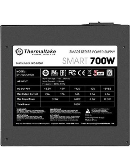 Fuente de Poder Thermaltake 700W ATX 80+ PFC Activo Silenciosa