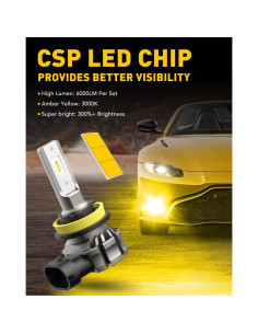 Bombillas de Luz de Niebla LED AUXITO H11 H8 H16 6000 Lúmenes Amarillo 2