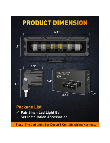 Barra de Luz LED NAOEVO 6 Pulgadas 50W 2600LM Blanca