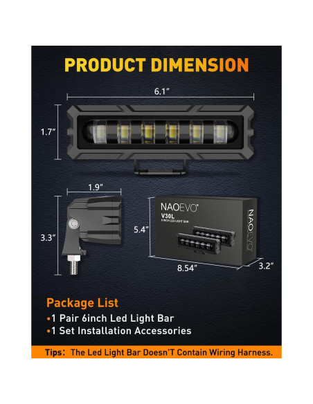 Barra de Luz LED NAOEVO 6 Pulgadas 50W 2600LM Blanca