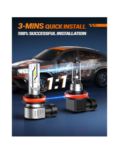 Bombillas LED de Luz de Niebla SEALIGHT H11 F5 12000 Lúmenes 6500K