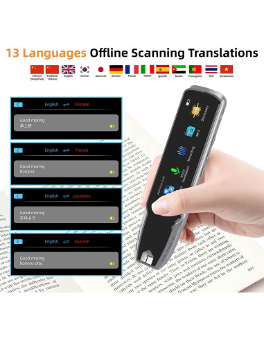 Bolígrafo Traductor Funnywhale A13S - 112 Idiomas, Plata y Negro