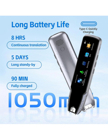 Bolígrafo Traductor Funnywhale A13S - 112 Idiomas, Plata y Negro