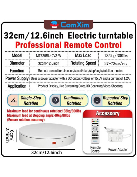 Plato Giratorio Eléctrico ComXim 32cm 300kg Control Remoto