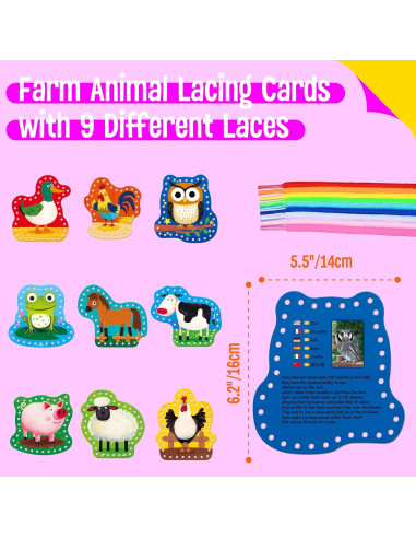 Juego de Tarjetas de Enhebrado SpriteGru 9 Piezas Animales