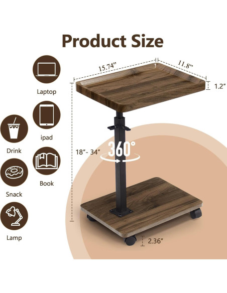 Mesa Lateral Ajustable Aoligrace C 40x30 cm Nuez