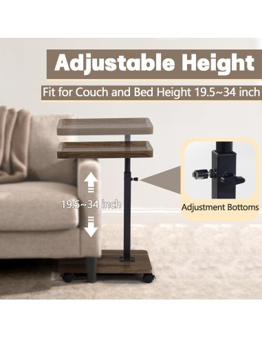 Mesa Lateral Ajustable Aoligrace C 40x30 cm Nuez