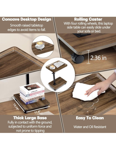 Mesa Lateral Ajustable Aoligrace C 40x30 cm Nuez