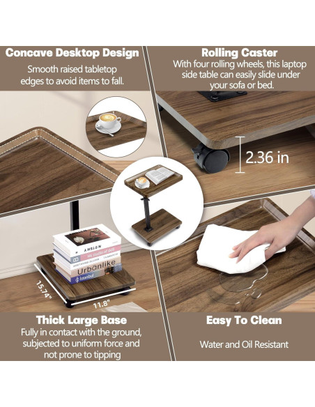 Mesa Lateral Ajustable Aoligrace C 40x30 cm Nuez
