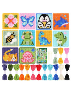 Kit de Punto de Cruz Pllieay para Niños 10 en 1 con Instrucciones