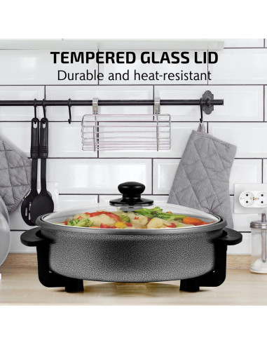 Sartén Eléctrica OVENTE 30 cm Antiadherente 1400W Tapa Vidrio