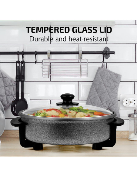 Sartén Eléctrica OVENTE 30 cm Antiadherente 1400W Tapa Vidrio