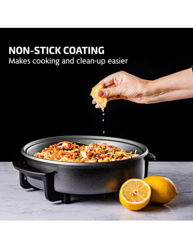 Sartén Eléctrica OVENTE 30 cm Antiadherente 1400W Tapa Vidrio