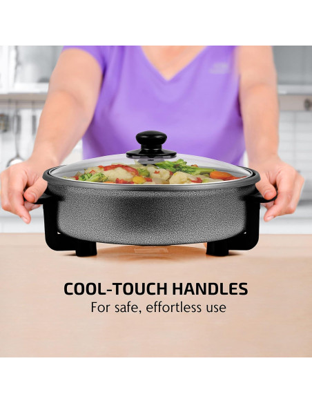 Sartén Eléctrica OVENTE 30 cm Antiadherente 1400W Tapa Vidrio