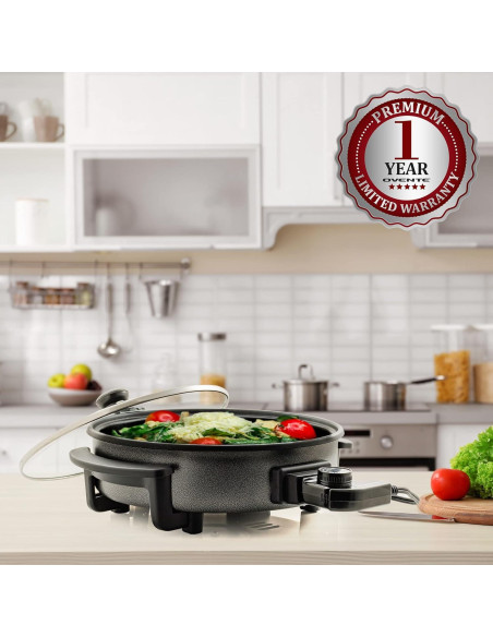 Sartén Eléctrica OVENTE 30 cm Antiadherente 1400W Tapa Vidrio