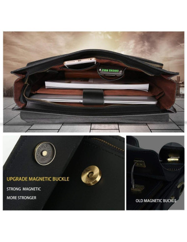 Maletín de Cuero Leathario para Laptop 14" Negro