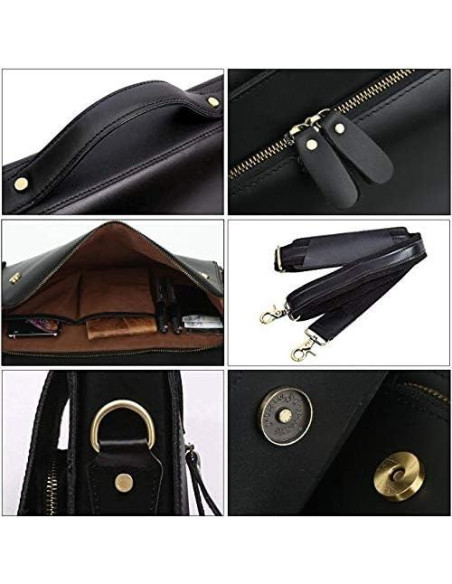 Maletín de Cuero Leathario para Laptop 14" Negro