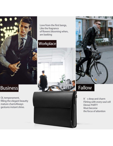 Maletín de Cuero Leathario para Laptop 14" Negro