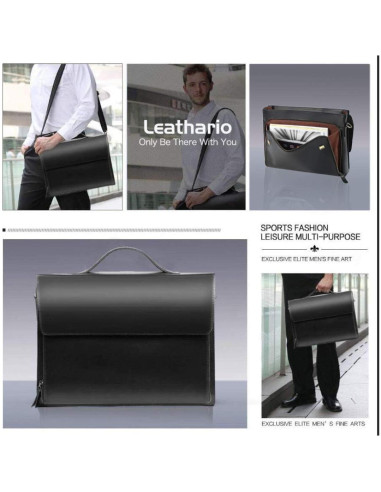 Maletín de Cuero Leathario para Laptop 14" Negro